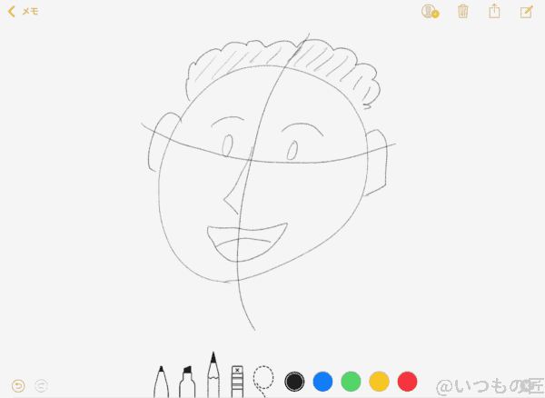 apple pencil とメモで絵を描く例 | 真ガジェットレビューの匠 Apple Pencil とメモで絵を描てみた例:簡単な顔