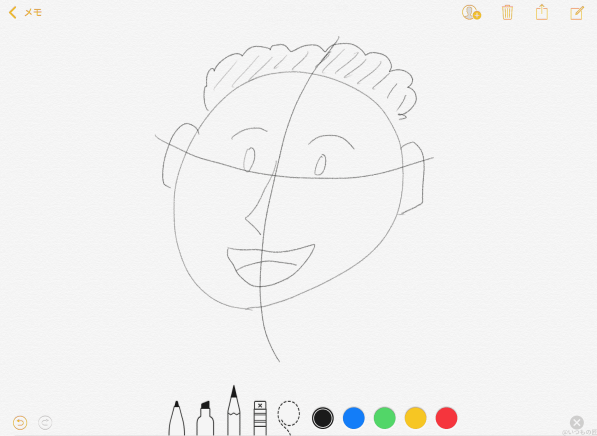 Apple Pencil とメモで絵を描てみた例：簡単な顔