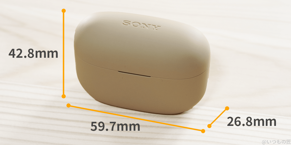 linkbuds-s-size-orange | 真ガジェットレビューの匠 LinkBuds S ケースサイズは横幅59.7mm、奥行き26.8mm、高さ42.8mmでした。