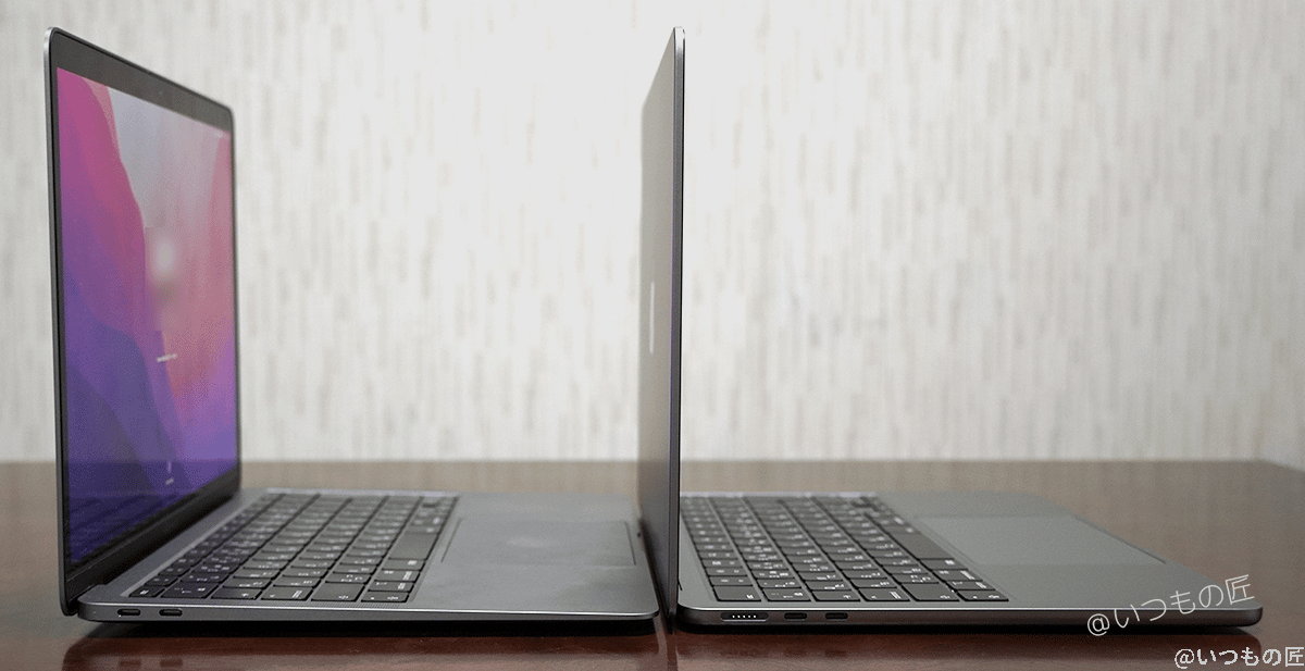 Macbook Air M2とMacbook Air M1の薄さ比較