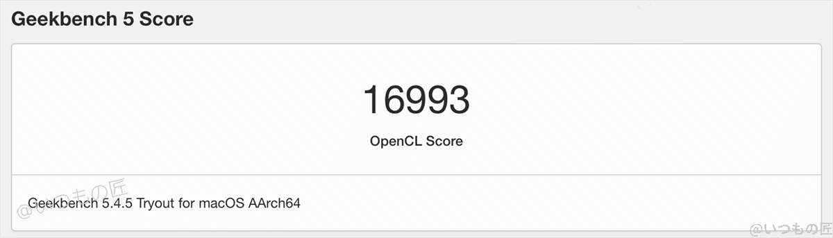 Apple M1チップのOpenCL Score:16993
