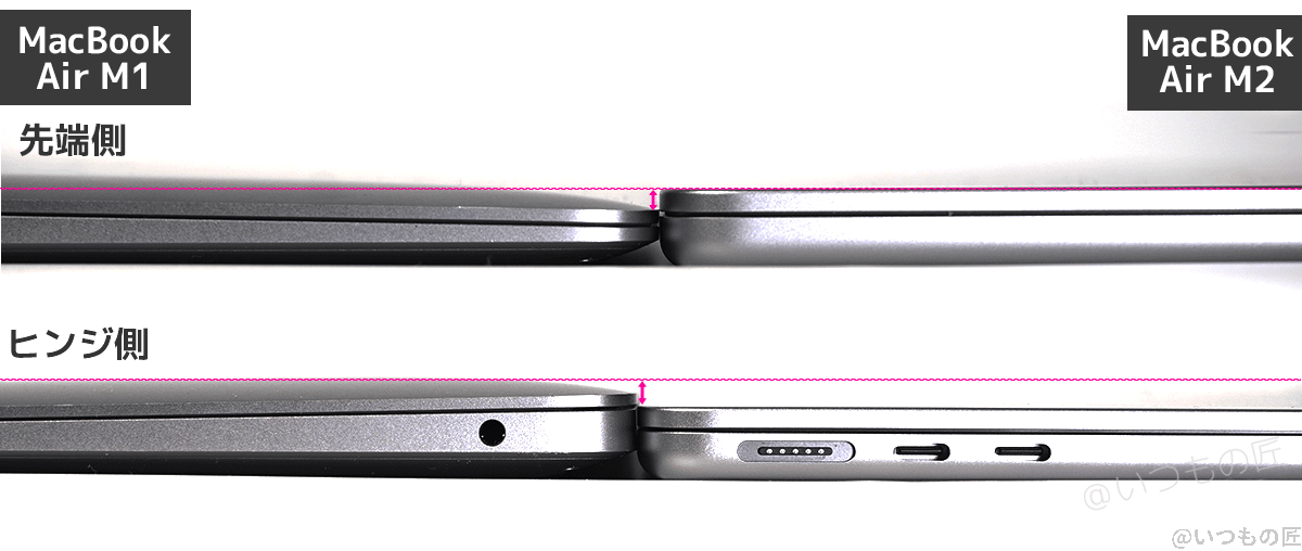 m2 macbook airとm1macbook airの厚さを比較 | 真ガジェットレビューの匠 M2 MacBook AirとM1MacBook Airの厚さを比較