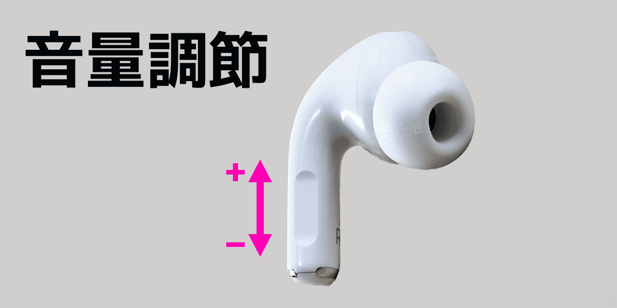 airpods pro 第2世代の音量コントロール機能 | 真ガジェットレビューの匠 AirPods Pro 第2世代はイヤホンに音声調節機能を搭載している。アンテナを上下にこすって調節できる。