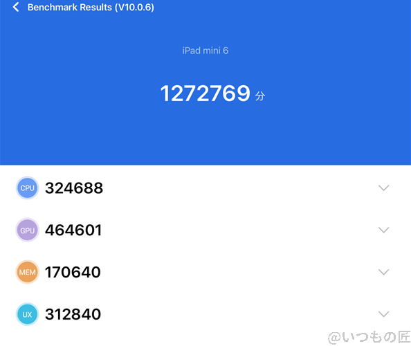 iPad mini 第６世代 ベンチマーク Antutu AnTuTu Benchmark V10 計測結果